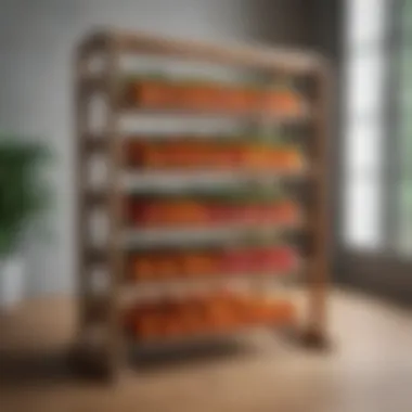 Elegant wooden vegetable rack showcasing fresh produce