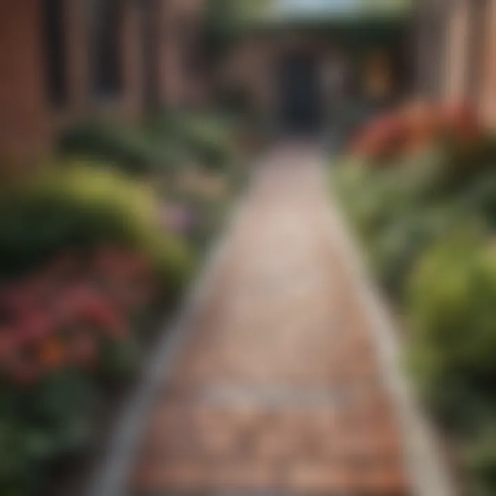 Charming brick garden path with flowers on the side