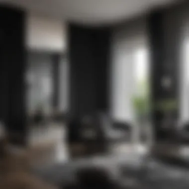 Elegant black curtains enhancing modern living room décor