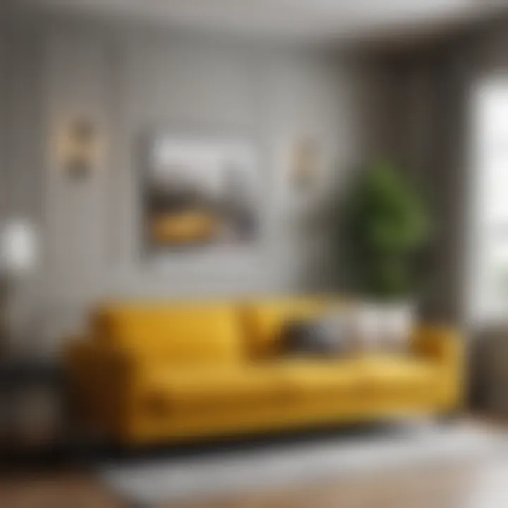 Modern interior design showcasing a mustard yellow sofa