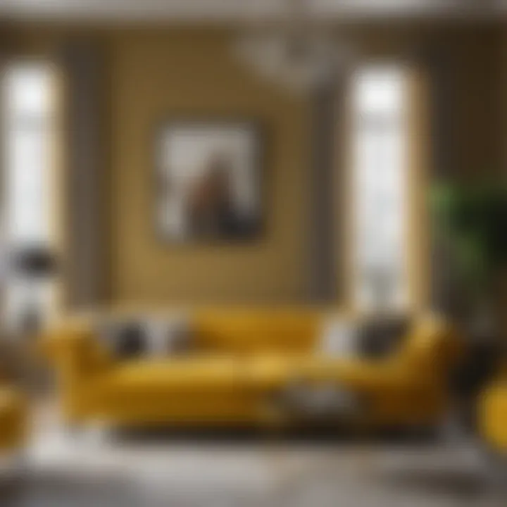 Stylish living room featuring a mustard yellow sofa