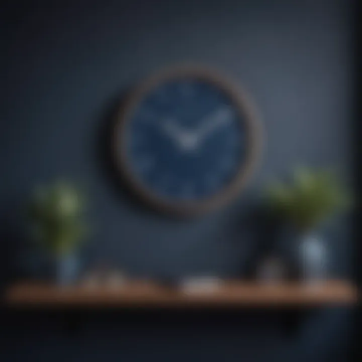 Dark blue wall clock complementing minimalist interior