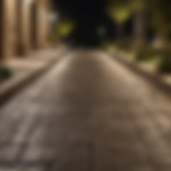 Modern stone walkway illuminated at night