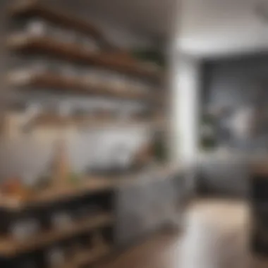 Elegant kitchen with open shelving and natural light