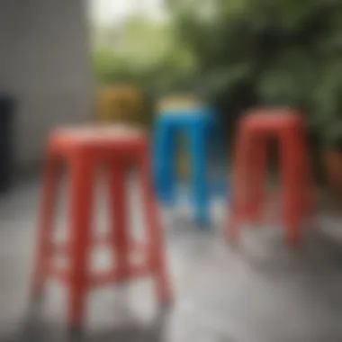 Durable plastic stool suitable for outdoor use.