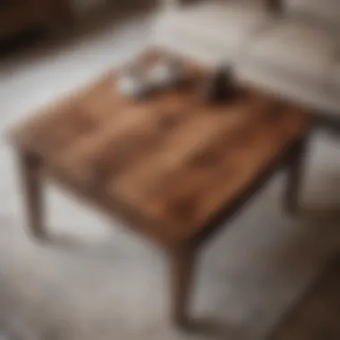 Close-up of handcrafted wooden coffee table emphasizing quality