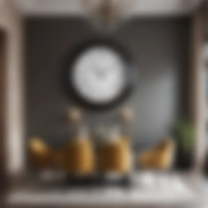 Stylish large wall clock as a focal point in elegant dining area