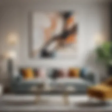 Elegant living room featuring a large abstract painting