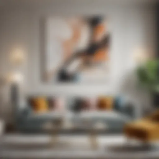 Elegant living room featuring a large abstract painting