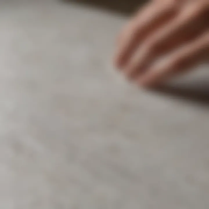 Close-up of a textured surface being applied to a countertop.