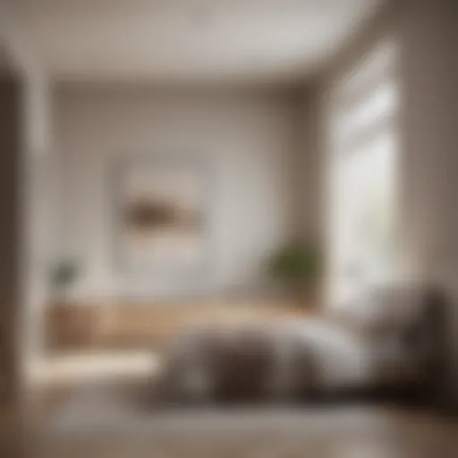 A serene and minimalist bedroom design showcasing neutral tones and natural light.