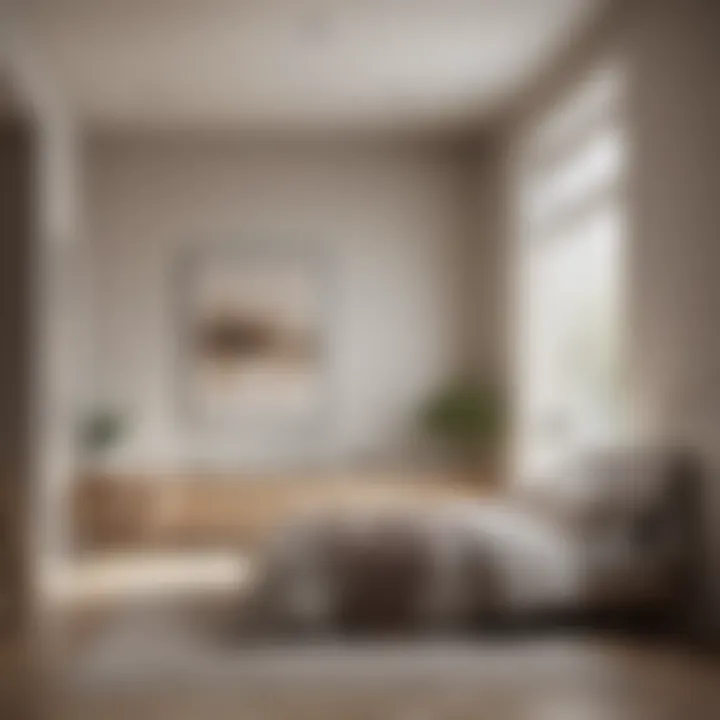 A serene and minimalist bedroom design showcasing neutral tones and natural light.